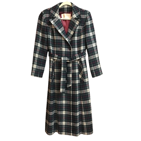 Vintage Pendleton 100% Wool Trench Coat unique gingham long coat - Picture 2 of 7